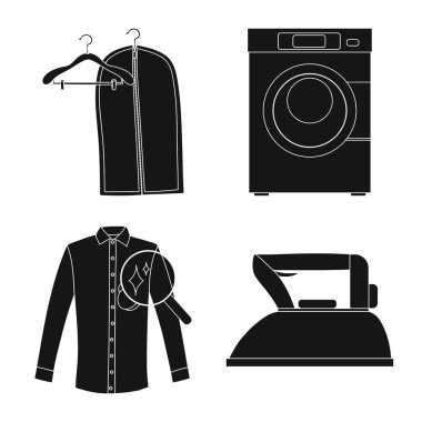Çamaşırhane ve temiz işareti vektör çizimi. Hisse senedi için çamaşır ve giysi vektör simge kümesi.