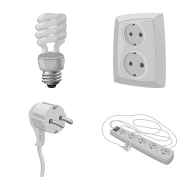 Elektrik ve elektrik işareti vektör tasarımı. Elektrik ve enerji vektör simgesini hissenin koleksiyonu.