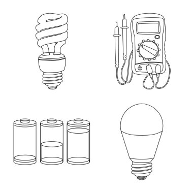 Elektrik ve elektrik simge vektör tasarımı. Elektrik ve enerji vektör simgesini hissenin koleksiyonu.