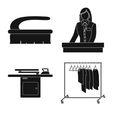 Çamaşırhane ve temiz logo yalıtılmış nesne. Hisse senedi için çamaşır ve giysi vektör simge kümesi.