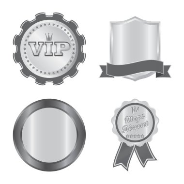 Amblem ve rozet simge yalıtılmış nesne. Amblem ve etiket stok vektör çizim seti.