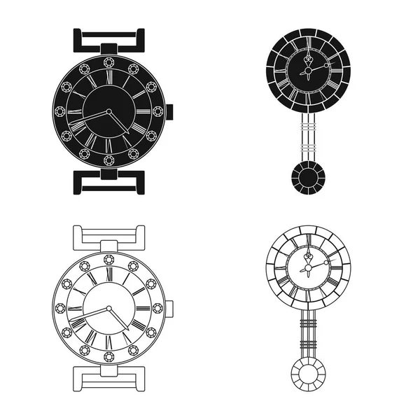 Oggetto isolato di orologio e segnale orario. Set di orologio e cerchio stock symbol per il web . — Vettoriale Stock