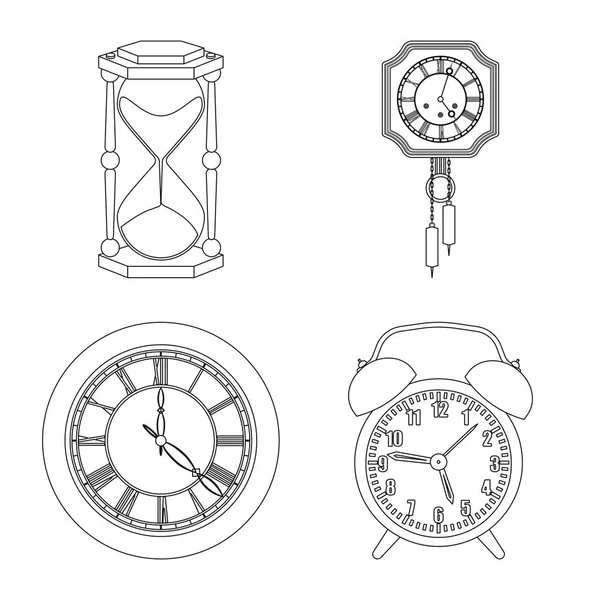 시계 및 시간 상징의 벡터 디자인입니다. 클록 및 원 주식 벡터 일러스트 레이 션의 설정. — 스톡 벡터