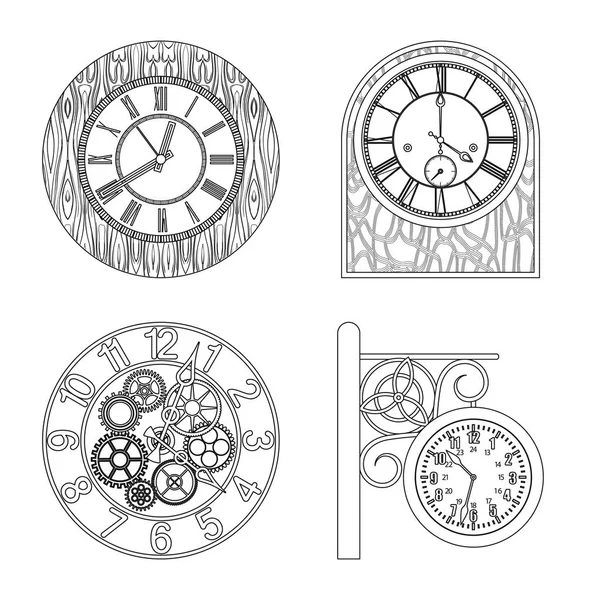 Oggetto isolato di orologio e l'icona del tempo. Raccolta di orologio e cerchio stock vettoriale illustrazione . — Vettoriale Stock
