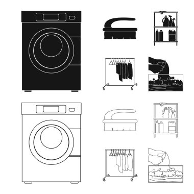 Çamaşırhane ve temiz sembol yalıtılmış nesne. Çamaşır ve giysi hisse senedi vektör çizim seti.