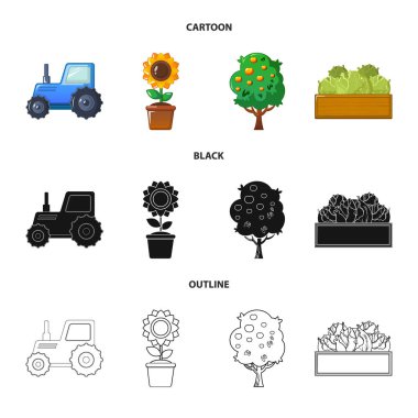 Çiftlik ve tarım işareti yalıtılmış nesne. Çiftlik ve bitki hisse senedi vektör çizim topluluğu.