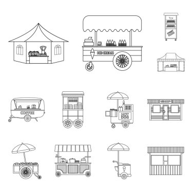 Piyasa ve dış simge vektör tasarımı. Hisse senedi için Pazar ve gıda vektör simge kümesi.