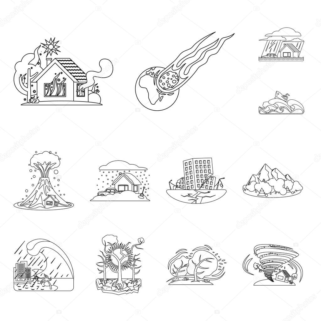 Vector design of natural and disaster symbol. Collection of natural and risk stock vector illustration.