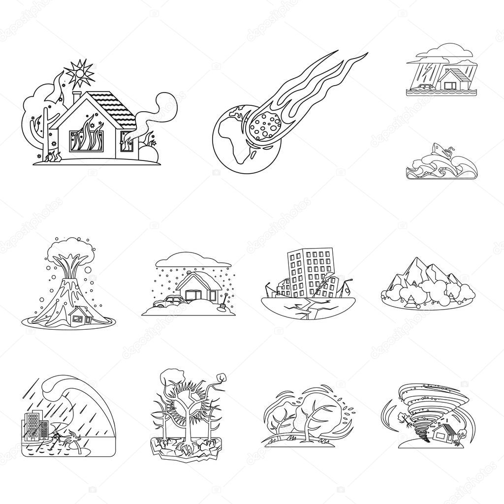 Vector illustration of natural and disaster sign. Set of natural and risk vector icon for stock.