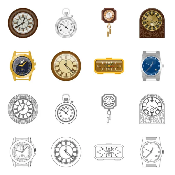 Diseño vectorial del reloj y la señal de tiempo. Conjunto de reloj y círculo símbolo de stock para web . — Vector de stock