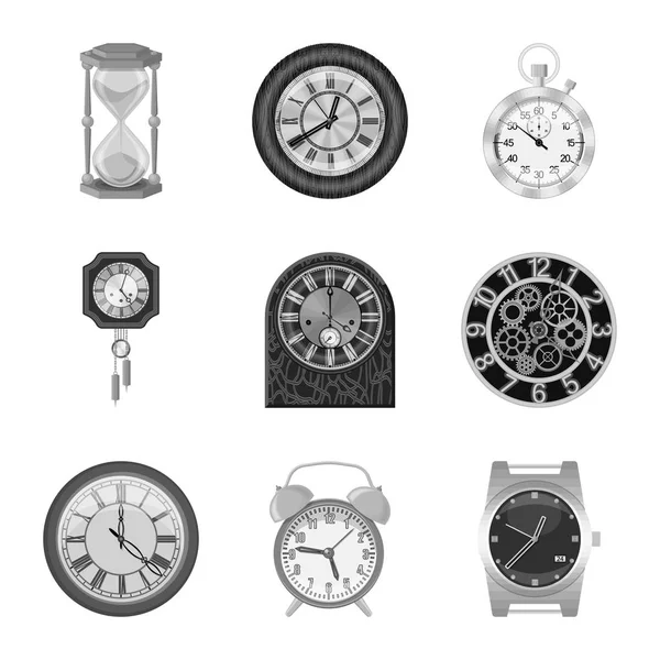 Geïsoleerde object van pictogram klok en de tijd. Set van klok en cirkel aandelensymbool voor web. — Stockvector