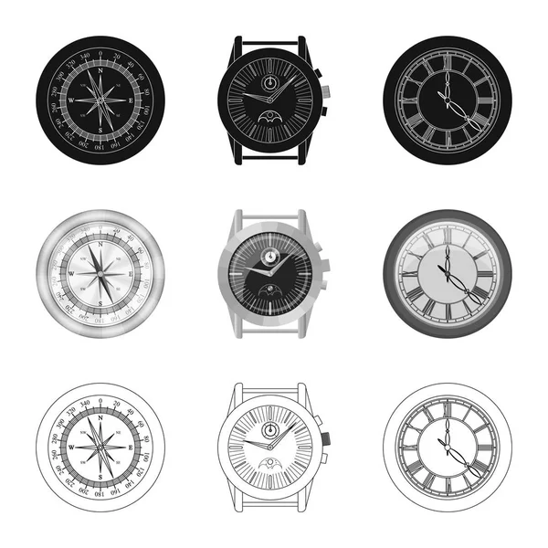 Ilustración vectorial del reloj y la señal de tiempo. Colección de reloj y círculo icono vectorial para stock . — Vector de stock