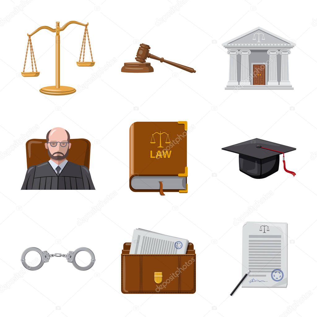 Vector design of law and lawyer symbol. Set of law and justice stock symbol for web.