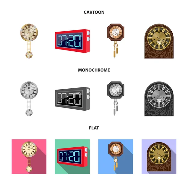 Ilustración vectorial del reloj y la señal de tiempo. Colección de reloj y círculo icono vectorial para stock . — Archivo Imágenes Vectoriales