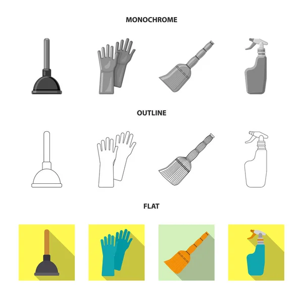 Ilustracja wektorowa symbolu czyszczenie i serwis. Zbiór artykułów gospodarstwa domowego i czyszczenia wektor ikona na magazynie. — Wektor stockowy