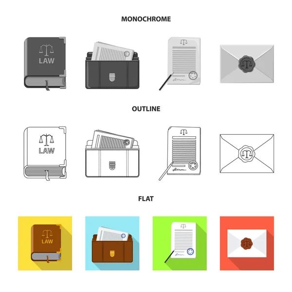 Projeto vetorial de lei e símbolo de advogado. Coleção de lei e justiça vetor ícone para estoque . — Vetor de Stock