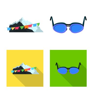 Yalıtılmış nesne tırmanışla ve tepe ikon. Bir tırmanışla ve hisse senedi için kamp vektör simge kümesi.