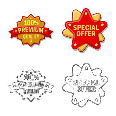 Amblem ve rozet simge yalıtılmış nesne. Hisse senedi için amblem ve etiket vektör simge topluluğu.