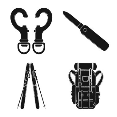 Tırmanışla ve tepe simge vektör tasarımı. Tırmanışla ve kamp hisse senedi vektör çizim koleksiyonu.