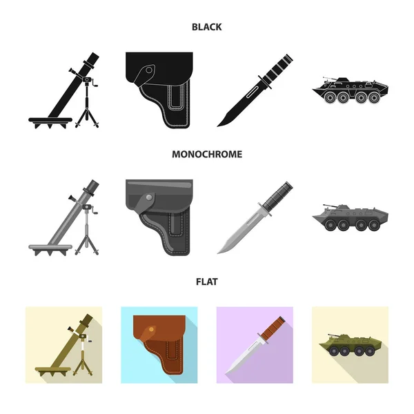 Vektorová design ikony zbraní a zbraň. Sada zbraní a armádní vektorové ilustrace. — Stockový vektor