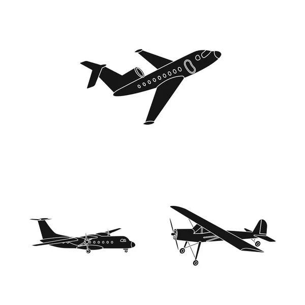 Illustrazione vettoriale di aereo e logo di trasporto. Set di icone vettoriali piano e cielo per stock . — Vettoriale Stock