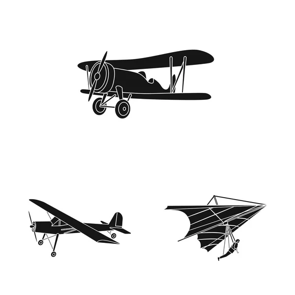 Ilustração vetorial de avião e ícone de transporte. Coleção de plano e ícone de vetor de céu para estoque . — Vetor de Stock