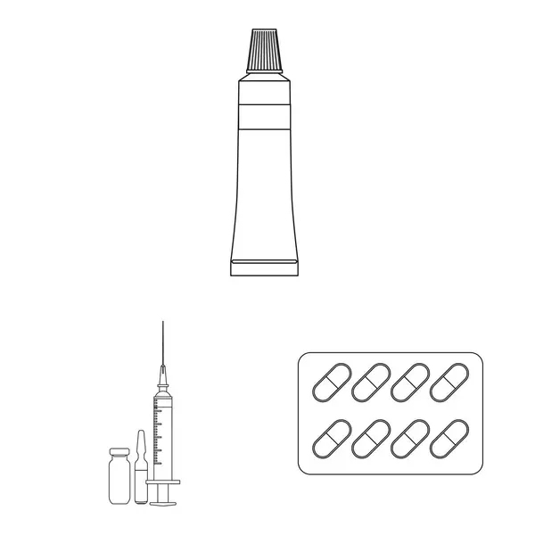 Izolovaný objekt ikony lékárny a nemocnice. Sbírka lékárna a obchod vektorové ikony pro stock. — Stockový vektor