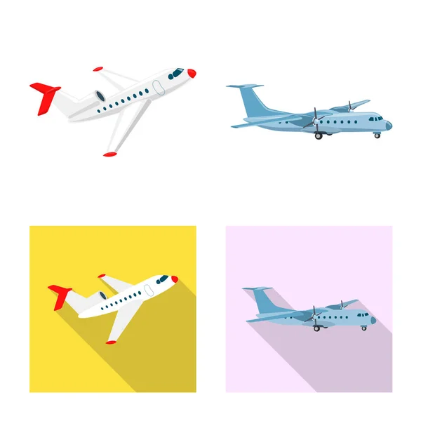 Ilustração vetorial de avião e ícone de transporte. Conjunto de plano e céu símbolo de estoque para web . — Vetor de Stock