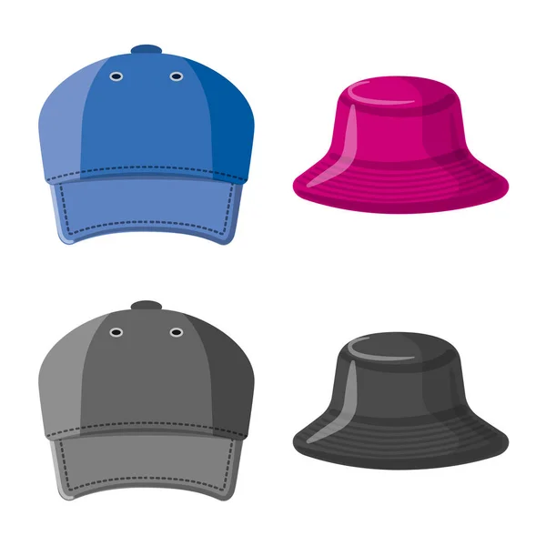 Ilustração vetorial de chapéus e placas de boné. Conjunto de headwear e símbolo de estoque acessório para web . — Vetor de Stock