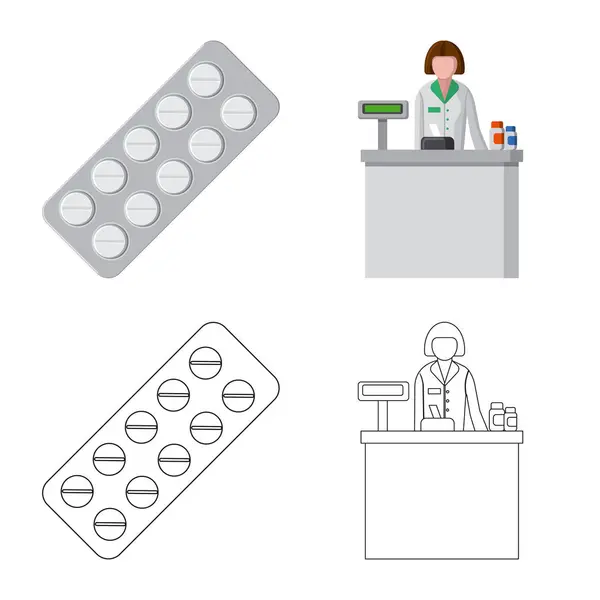 Ilustración vectorial del signo de farmacia y hospital. Colección de farmacia y símbolo de stock comercial para web . — Vector de stock