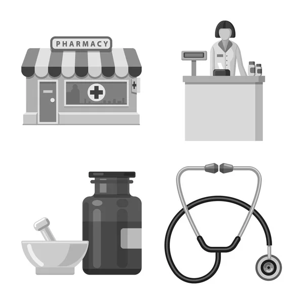 Vectorillustratie van apotheek en ziekenhuis symbool. Set van apotheek en business voorraad vectorillustratie. — Stockvector