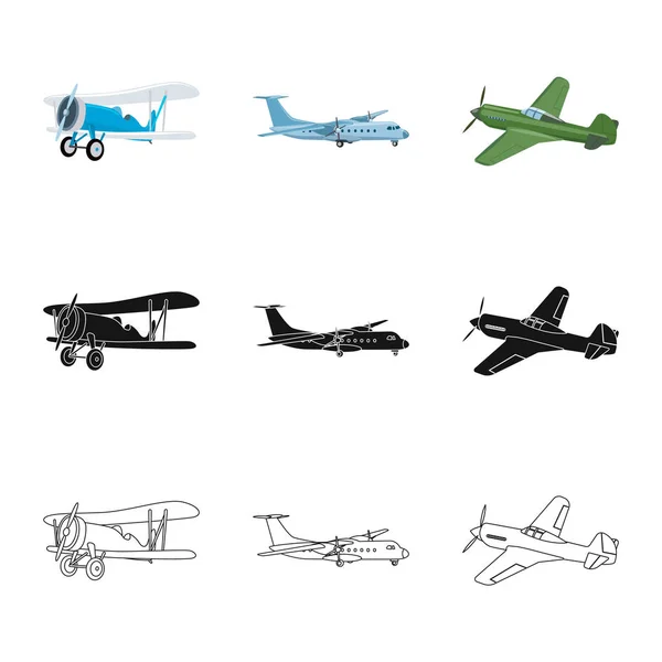 Ilustração vetorial de avião e logotipo de transporte. Coleção de plano e ícone de vetor de céu para estoque . — Vetor de Stock