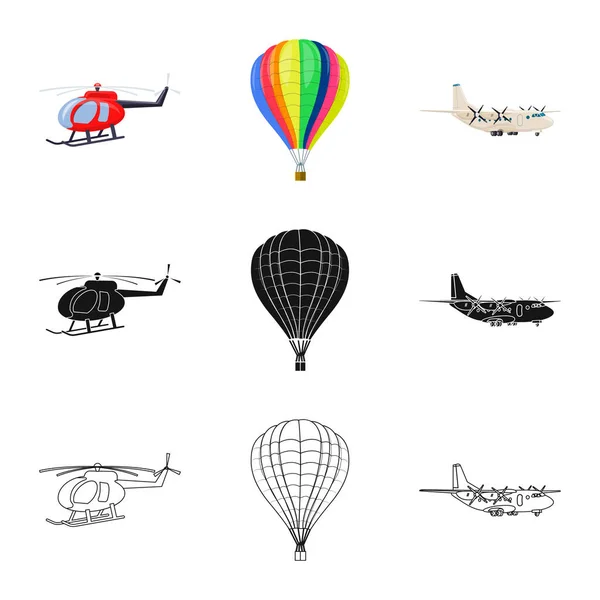 Geïsoleerde object van vliegtuig en vervoer teken. Collectie van vliegtuig en hemel vector pictogram voor voorraad. — Stockvector