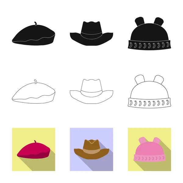 Projeto vetorial de headwear e logotipo da tampa. Conjunto de headwear e ícone de vetor acessório para estoque . — Vetor de Stock