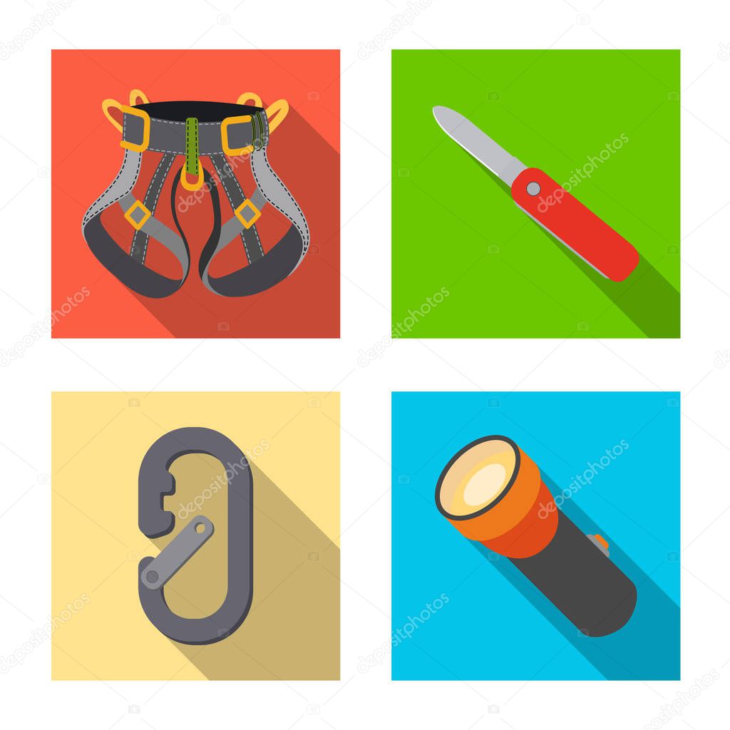 Vector illustration of alpinism and peak sign. Set of alpinism and camp stock vector illustration.