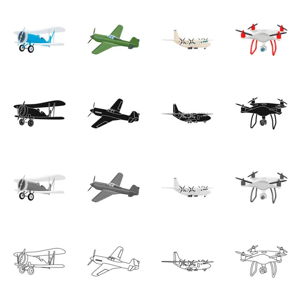 Conception vectorielle de l'avion et icône de transport. Ensemble d'icône vectorielle plan et ciel pour stock . — Image vectorielle