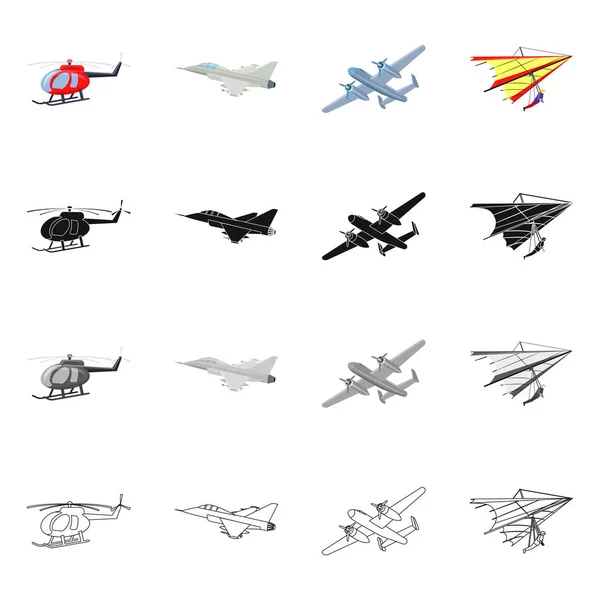 Ilustración vectorial de plano y símbolo de transporte. Conjunto de plano y cielo símbolo de stock para la web . — Archivo Imágenes Vectoriales