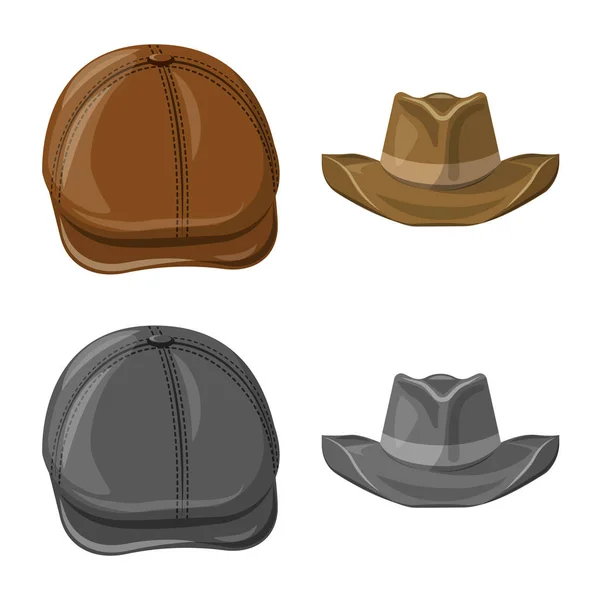 Ilustração vetorial de headwear e símbolo de boné. Conjunto de headwear e símbolo de estoque acessório para web . —  Vetores de Stock