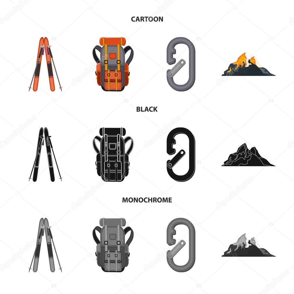 Vector illustration of alpinism and peak logo. Collection of alpinism and camp stock symbol for web.