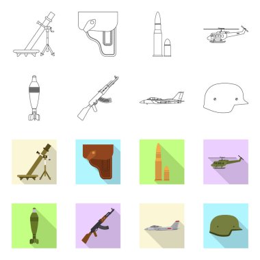 Silah ve silah simgesi yalıtılmış nesne. Silah ve ordu hisse senedi vektör çizim topluluğu.