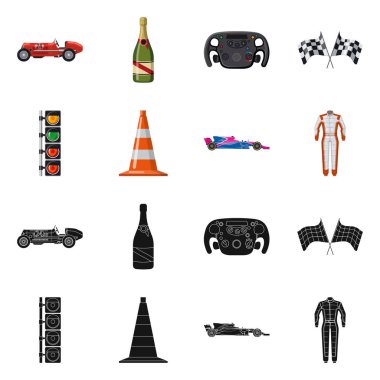 Araba ve ralli simge vektör tasarımı. Araba ve yarış hisse senedi vektör çizim seti.