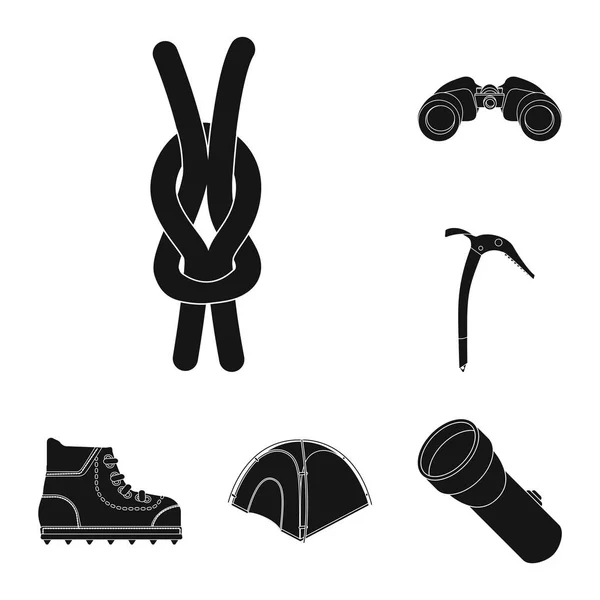 Diseño vectorial de alpinismo y logo pico. Colección de alpinismo y símbolo de stock de campamento para la web . — Vector de stock
