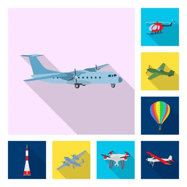 Objek terisolasi pesawat dan tanda transportasi. Collection of plane and sky stock symbol for web . - Stok Vektor