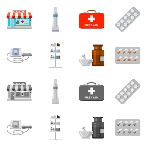 약국 및 병원 로고의 벡터 그림입니다. 웹에 대 한 약 학 및 비즈니스 주식 기호 집합. — 스톡 벡터