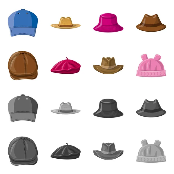 Design vetorial de headwear e ícone de boné. Conjunto de chapéus e acessórios ilustração vetorial . — Vetor de Stock