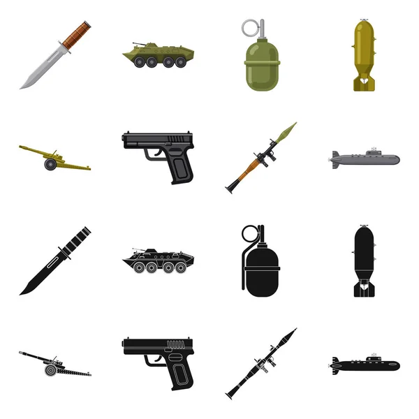 Diseño vectorial de arma y arma de fuego. Conjunto de armas y ejército símbolo de stock para la web . — Vector de stock