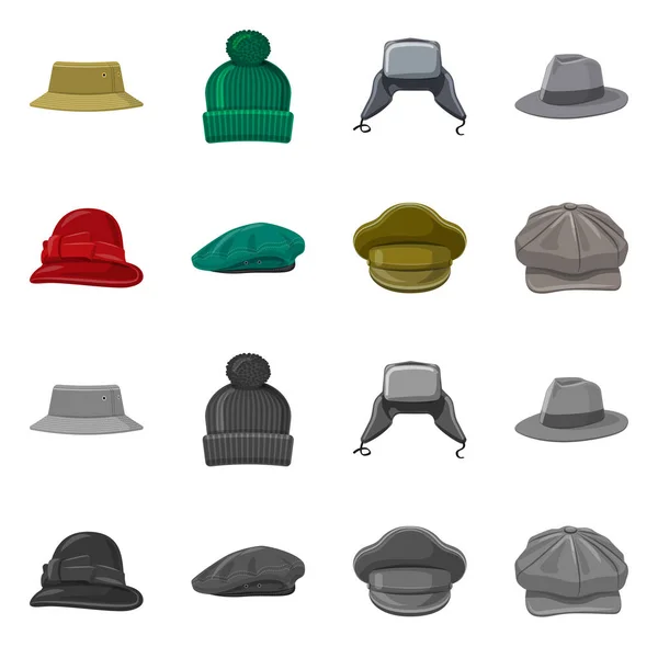 모자와 모자 로고의 벡터 디자인입니다. 모자와 재고에 대 한 액세서리 벡터 아이콘 세트. — 스톡 벡터