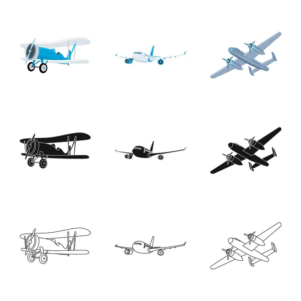 Izolovaný objekt roviny a dopravní značka. Sada letadlo a obloha vektorové ilustrace. — Stockový vektor