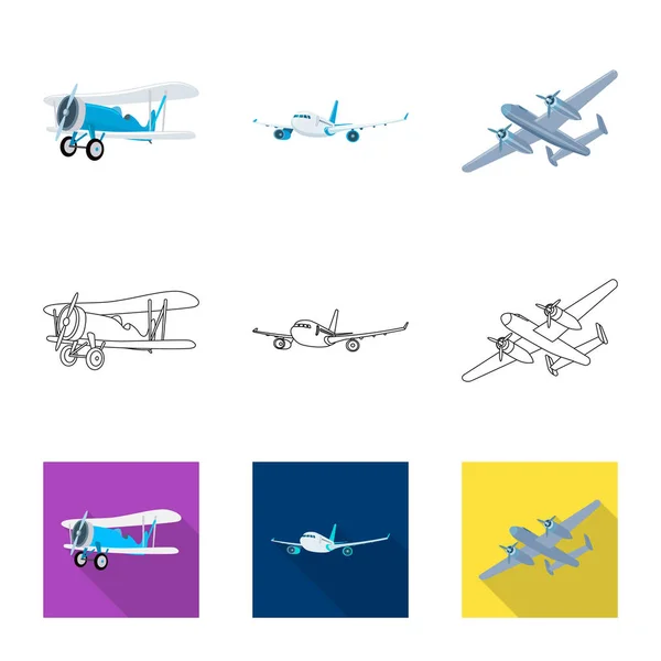 Diseño vectorial de plano y símbolo de transporte. Conjunto de plano y cielo icono vectorial para stock . — Vector de stock