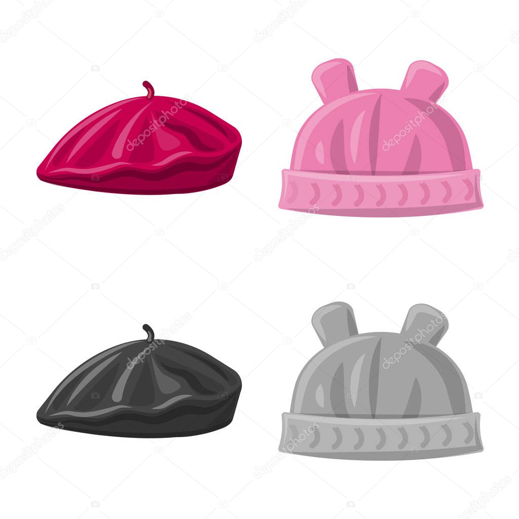 Vector design of headwear and cap logo. Collection of headwear and accessory vector icon for stock.